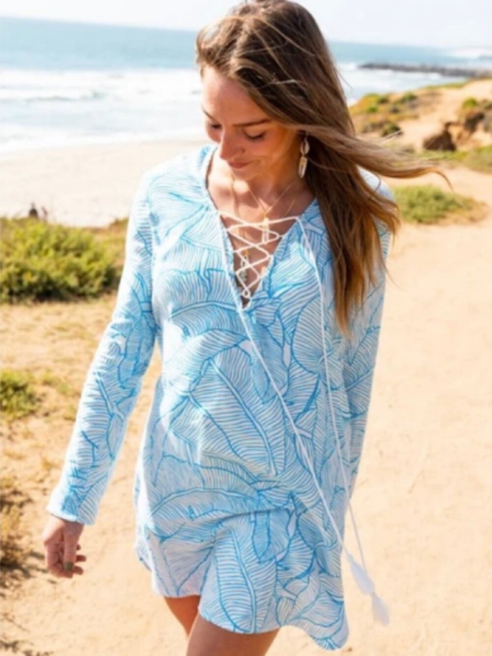 Charlie Holiday Swim Dress Cover Up Womens 6 Lace Up Beach Resortwear Coastal